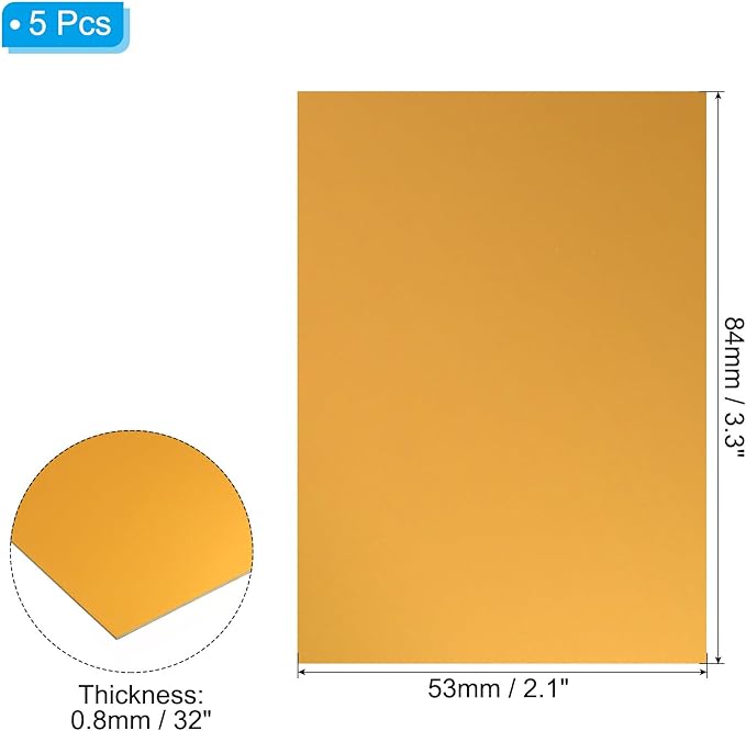 PATIKIL 3.3x2.1x1/32inch Anodized Aluminum Sheet, 5Pcs Metal Rectangle Aluminum Plate 0.8mm Thick Engraving Blanks for Laser Engraving DIY Decorative Crafting Home Decoration, Yellow