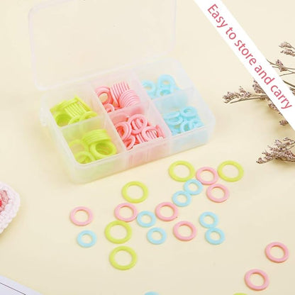 LUNARM 180 Pieces Stitch Markers for Crocheting, Knitting Random Colored Markers Rings(S/M/L), Crochet Locking Knitting Stitch Counter Needle Clip with Storage Box