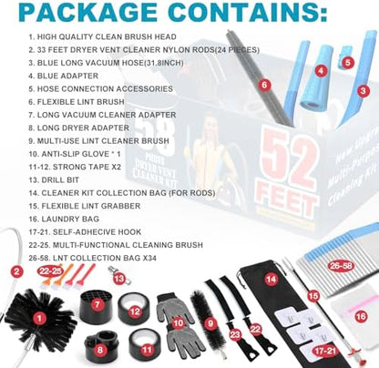 Sealegend 58-Piece 52-Feet Dryer Vent Cleaner Kit, Dryer Cleaning Tools - Image 7