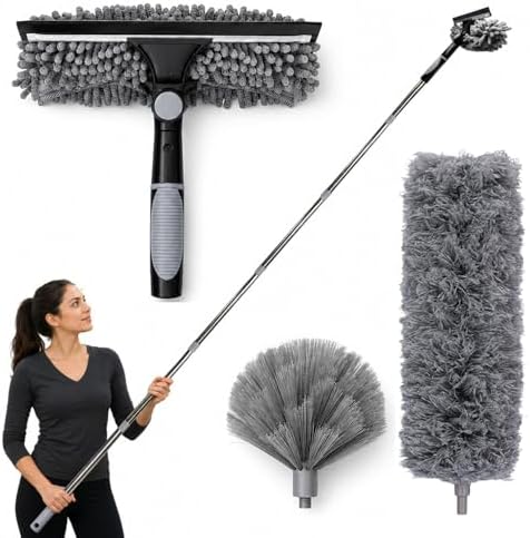 Cobweb Duster with Extension Pole, Window Squeegee, 3-in-1 Kit by Unknown