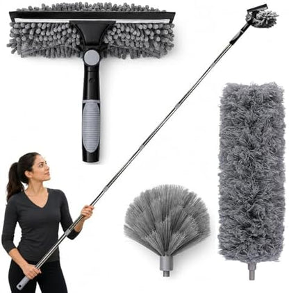Cobweb Duster with Extension Pole, Window Squeegee, 3-in-1 Kit by Unknown