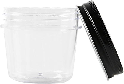 Novelinks 4 oz Clear Plastic Jars with Black Lids – Small Round Reusable Containers for Food, Spices, Crafts, Travel – BPA-Free Storage Jars for Kitchen & Household Organization, 20 Pack