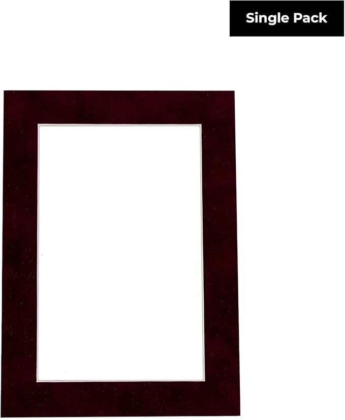 8.5x11 Mat Bevel Cut for 7x9 Photos - Acid Free Dark Red Suede Precut Matboard With Backing Board and Crystal Clear, Self Seal Photo Mat Bag - For Pictures, Photos, Framing - 4-ply Thickness