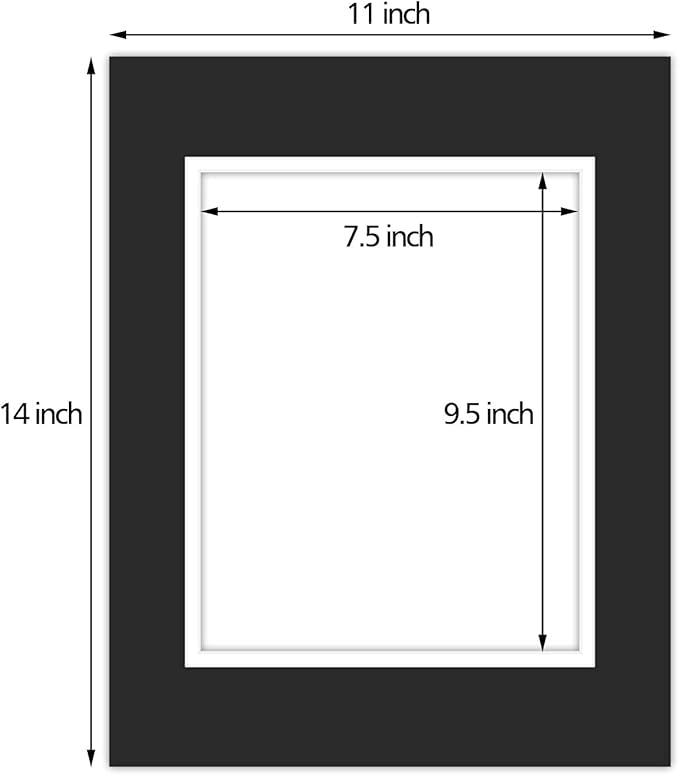 Golden State Art, 11x14 Double Mats for 8x10 - for Photos, Pictures, Frames - Acid-Free, 5 Pack, Black Over White