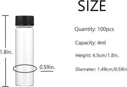 4ml Clear Small Glass Vials 100pcs with Screw Caps(100pcs)