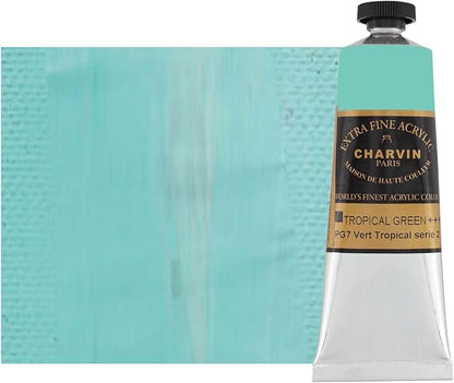 Charvin Extra Fine Professional Acrylic Paint - Tropical Green, 60ml Tube, Triple-Milled, Lightfast Pigments, Open Stock Artist Acrylic Paints in Nature-Inspired Hues