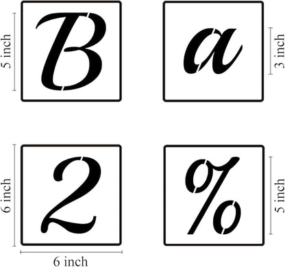 5 Inch Alphabet Letter Stencils for Painting - 70 Pack Letter and Number Stencil Templates with Signs for Painting on Wood, Reusable Cursive Letters Stencils for Chalkboard Wood Signs & Wall Art