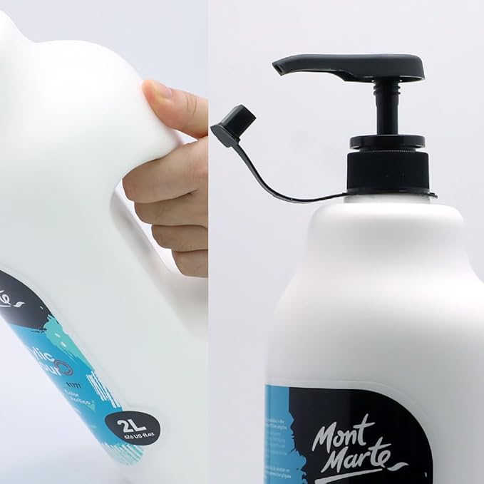 Mont Marte Discovery School Acrylic, 6 Basic Colors, 1/2 Gallon (2 Liter), Ideal for Students and Artists. Excellent Coverage and Fast Drying. Pump Lid Included