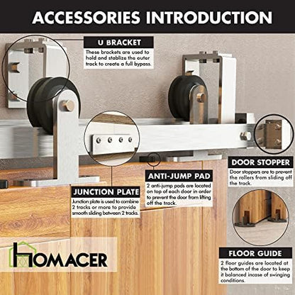 Homacer Brushed Nickel Double Track U-Shape Bypass Sliding Barn Door Hardware - Image 7