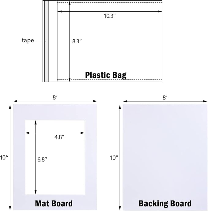 Egofine Pack of 5 White Mat Board Pre-Cut 8x10 Picture Mat for 5x7 Photo with White Core Bevel Cut Mattes Sets. Includes 5 High Premier Acid Free Mats & 5 Backing Board & 5 Clear Bags