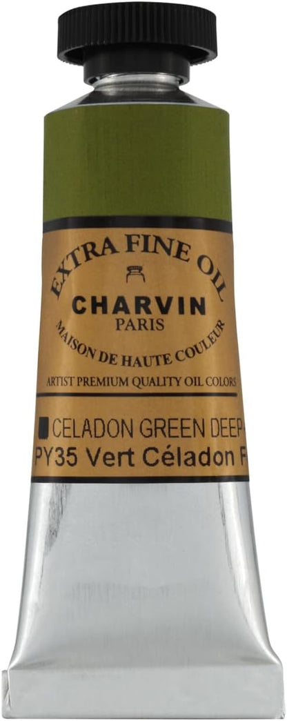 Charvin Extra Fine Oil Paint, Celadon Green Deep 20 ml - Triple-Milled, Rich Texture, Poppy Oil-Based, Light-Fast, Handmade, Archival Quality