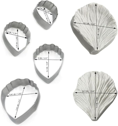 4pcs Stainless Steel Peony Cutter 2pcs Gumpaste Peony Silicone Veining Mold Gum Paste Peony Fondant Flower Molds for Sugarcraft Cake Decorating Candy Polymer Clay