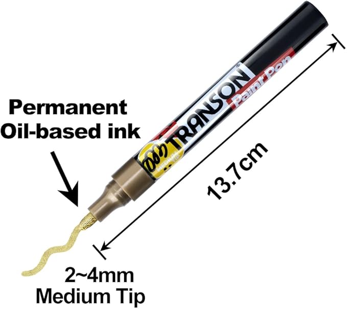 TRANSON 2 Gold Permanent Paint Markers for Fabric Rock Craft Diy Painting Medium Tip Oil Based Waterproof
