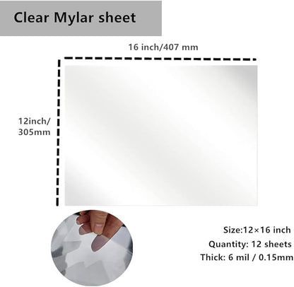 Transparent Blank Mylar Stencil Sheets for Cutting, 12" x 16" 6 mil/0.15mm Thick 12 Sheets .Gift, Acetate Template Material, Craft Plastic Sheets (12×16” /6 mil)