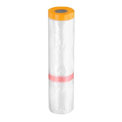 HARFINGTON Pre-Taped Masking Film 157.5" x65.6ft Double Adhesive Tape and Drape Painters Plastic Drop Cloth Film with Tape Plastic Sheeting for Automotive Painting Covering