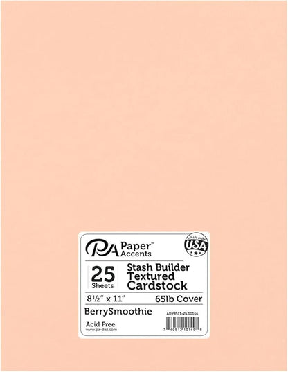 PA Paper Accents Stash Builder Textured Cardstock 8.5" x 11" Textured Berry Smoothie, 65lb colored cardstock paper for card making, scrapbooking, printing, quilling and crafts, 25 piece pack