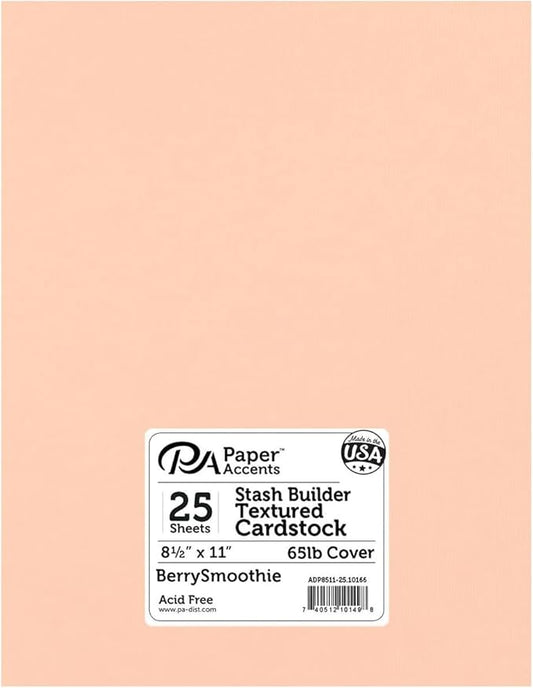 PA Paper Accents Stash Builder Textured Cardstock 8.5" x 11" Textured Berry Smoothie, 65lb colored cardstock paper for card making, scrapbooking, printing, quilling and crafts, 25 piece pack