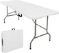 Folding Tables with Carrying Handle Heavy Duty Rectangular Portable Plastic Camping Table Steel Legs for Party, Dining, Wedding, Events, Picnic Indoor, Outdoor (8FT, White)