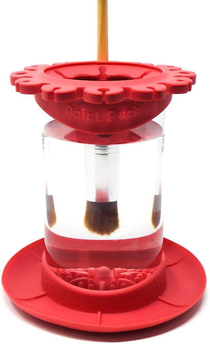 Paint Puck Ultimate Rinse Cup Paint Brush Cleaner (Red, Jar) - Non-Spill Paint Water Cup & Brush Cleaner with Brush Holder, Squeegee Lips & Drip Tray for Acrylic, Watercolor & Art Supplies