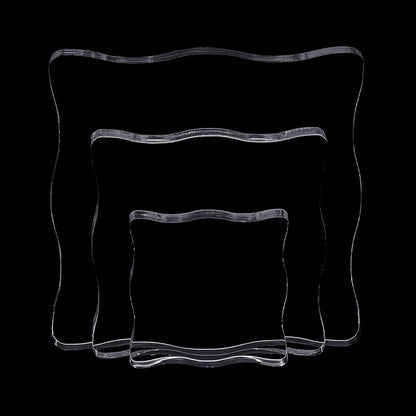 3-Piece Clear Acrylic Stamp Blocks - Wavy Blocks with Grid Lines for Scrapbooking Crafts