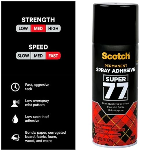 Scotch Super 77 Multipurpose Adhesive Spray, Bonds to Fabric, Cardboard, Plastic, Metal, Wood, Felt, and More, 10.7 Ounces (7716)