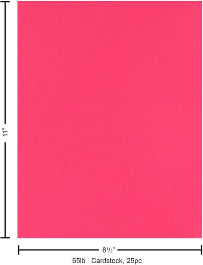 PA Paper Accents Stash Builder Cardstock 8.5" x 11" Hot Pink, 65lb Colored cardstock Paper for Card Making, Scrapbooking, Printing, Quilling and Crafts, 25 Piece Pack