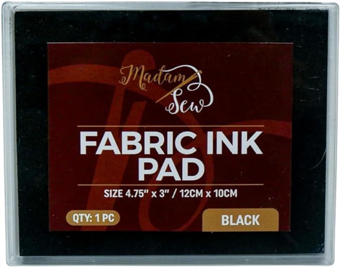 Madam Sew Permanent Fabric Ink Stamp Pad | Crisp, Washable Impressions on Cotton & Linen | Fade-Resistant Fabric Ink Pad for Fabric Crafts, Labels & Gifts | Works with All Rubber Stamps (Black)