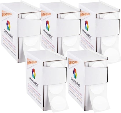 ChromaLabel 1 Inch Circle Sticker Labels, Easy to Write On Round Colored Stickers, Removable Sticky Dots - 1000 Dot Label Stickers per Dispenser Box, White Sticker Labels - Case of 5