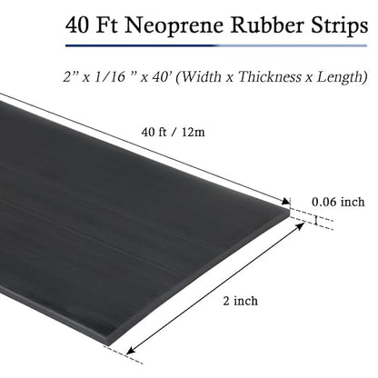 Neoprene Rubber Strips Self Adhesive Solid Rubber Sheets, Rolls & Strips for DIY Gaskets Crafts Pads Seals Warehouse Flooring Neoprene Sheet with Adhesive Backing (2" Wide x 1/16" Thick x 40' Long)