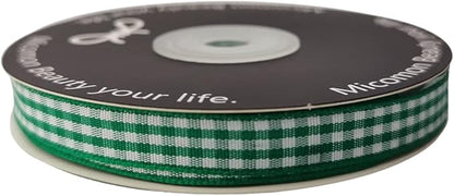 Green Gingham Plaid Checked Christmas Ribbon 25 Yard Each Roll 100% Polyester (3/8", Green)