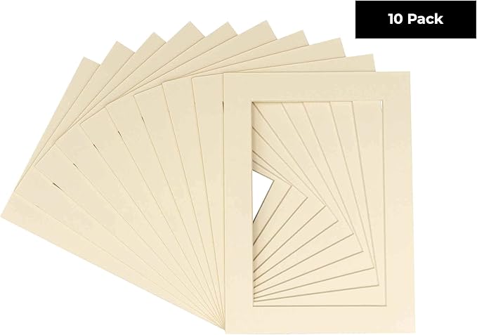5x7 Mat for 8.5x11 Frame - Precut Mat Board Acid-Free Show Kit with Backing Board, and Clear Bags Textured Cream 5x7 Photo Matte For a 8.5x11 Picture Frame Matboard for Framing, Pack of 10 Mats