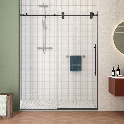 Sunrosa Frameless Sliding Shower Door 44-48" W x 76" H, Matte Black by ElevateYourEverydayShower