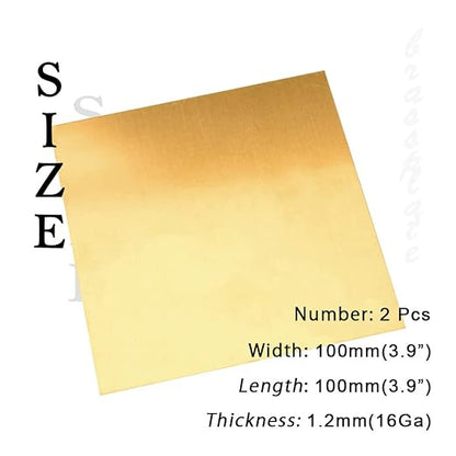 16 Gauge Brass Sheet，H62 Brass Plates Metal 0.047" Thickness x 3.9" Width x 3.9" Lenght, for Models, Crafts, Repairs, Electrical, 2Pcs