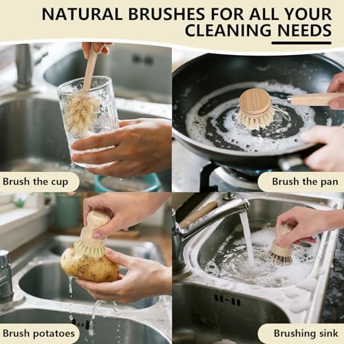 5 Pack Bamboo Dish Brush Set - Image 6