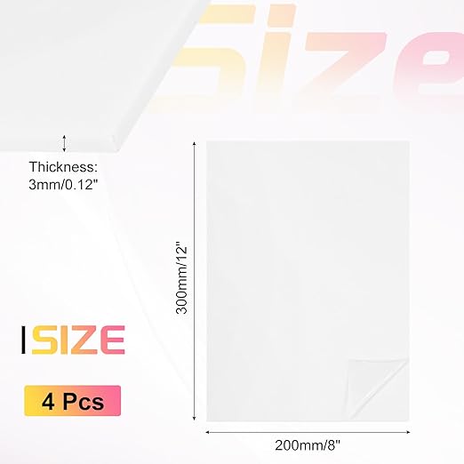uxcell 4Pcs Acrylic Sheets 12x8 Inch Acrylic Panel 1/8 Inch-3mm Plastic Board for Picture Frames Sign Holders DIY Display Projects Craft, White
