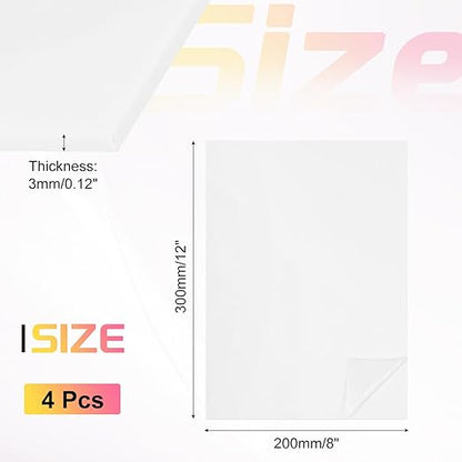 uxcell 4Pcs Acrylic Sheets 12x8 Inch Acrylic Panel 1/8 Inch-3mm Plastic Board for Picture Frames Sign Holders DIY Display Projects Craft, White