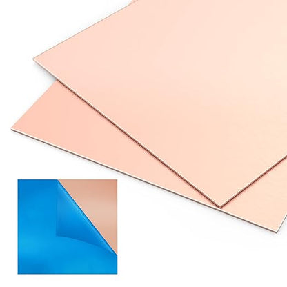2 Pieces 99.9% Pure Copper Sheet, 6" x 6", 24 Gauge(0.5mm) Thickness, Film Attached Copper Plate, Great for Jewelry, Crafts, modelers