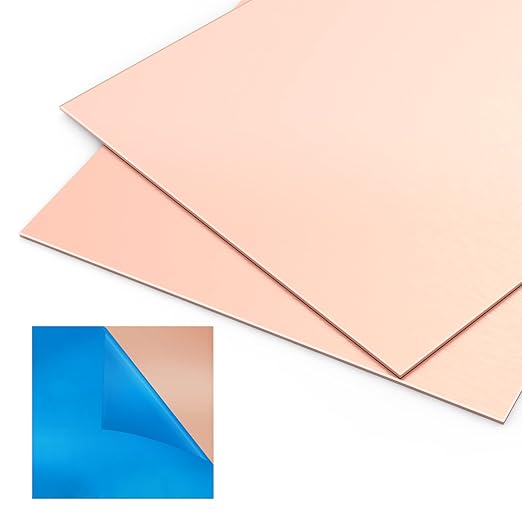 2 Pieces 99.9% Pure Copper Sheet, 6" x 6",18 Gauge(1mm) Thickness, Film Attached Copper Plate, Great for Jewelry, Crafts, modelers