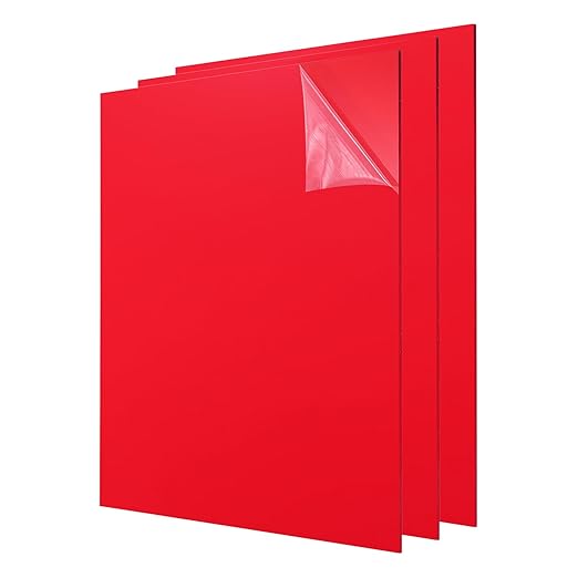 uxcell 3Pcs Acrylic Sheets 12x12 Inch Acrylic Panel 1/8 Inch-3mm Plastic Board for Picture Frames Sign Holders DIY Display Projects Craft, Red