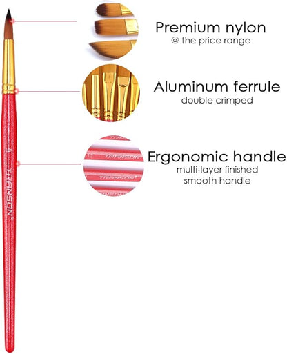 Transon Artist Paint Brush Set of 12 for Acrylic Watercolor Gouache Oil Craft Painting Red