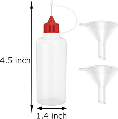 12 Pcs 2 Ounce Needle Tip Glue Bottle 60 mL Plastic Dropper Bottles Multicolor lid with 2 Pcs Mini Funnel for Small Gluing Projects, Paper Quilling DIY Craft, Acrylic Painting