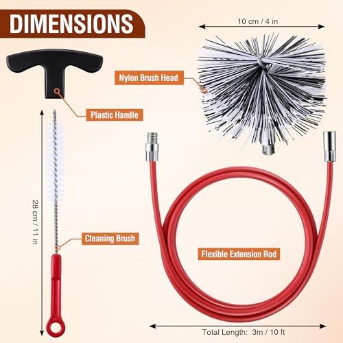 4 Inch Pellet Stove Pipe Cleaning Brush Kit, 10 FT Flexible Steel Rod - Image 2