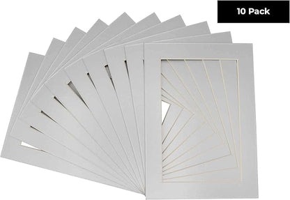 5x7 Mat for 8.5x11 Frame - Precut Mat Board Acid-Free Metallic Silver 5x7 Photo Matte For a 8.5x11 Picture Frame, Premium Matboard for Family Photos, Show Kits, Art, Picture Framing, Pack of 10 Mats