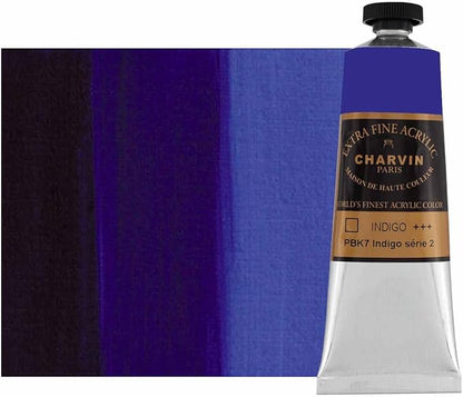 Charvin Extra Fine Professional Acrylic Paint - Indigo, 60ml Tube, Triple-Milled, Lightfast Pigments, Open Stock Artist Acrylic Paints in Nature-Inspired Hues