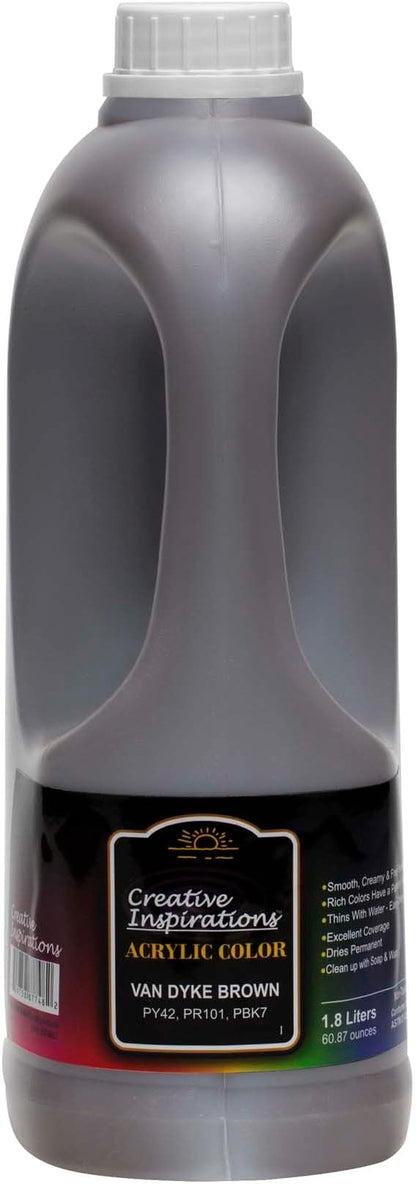 Creative Inspirations Acrylic Paint - Vandyke Brown - 1.8 Liter - Smooth & Creamy Consistency, Vibrant Pigmentation, Great Coverage for Artists - Clean Up with Soap & Water