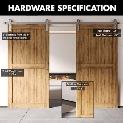 Homacer Brushed Nickel Non-Bypass Sliding Barn Door Hardware Kit, - Image 2