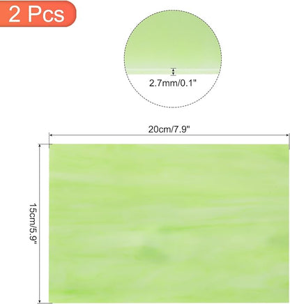 MECCANIXITY 2 Pcs Stained Glass Sheet Mosaic Tile 7.9 Inch x 5.9 Inch Light Green Stained Glass Sheets for Crafts DIY Art Project