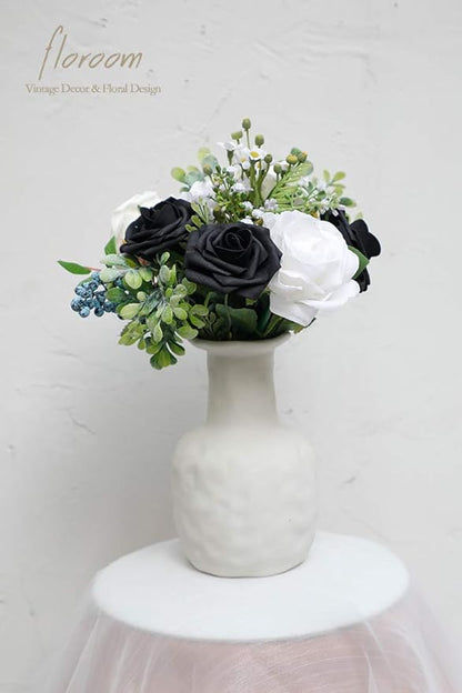 Floroom Artificial Flowers 25pcs Real Looking Black Foam Fake Roses with Stems for DIY Wedding Bouquets Centerpieces Arrangements Party Tables Home Halloween Decorations