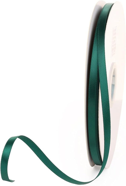 1/4" x 100 Yards Hunter Green Polyester Satin Ribbon Single Faced Bulk Fabric Ribbons for Gift Wrapping, Crafting and DIY Projects, Hair Accessories, Tiny Bows