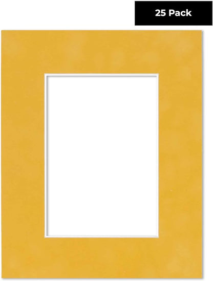 Pack of 25 Acid Free 11x14 Mats Bevel Cut for 8.5x11 Photos - Sunrise Yellow Suede Precut Matboards For Pictures, Photos, Framing - 4-ply Thickness